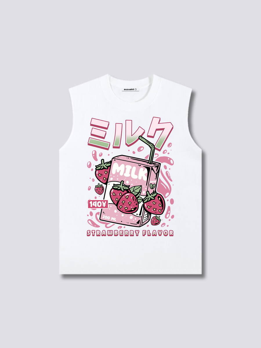 Estampado Frontal - Leche de Fresa Camiseta sin Mangas