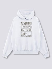Estampado Frontal - Ola de Tokio Sudadera con Capucha