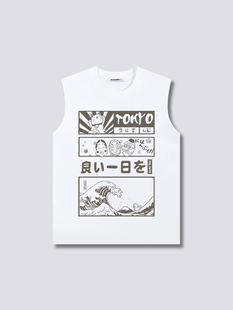 Estampado Frontal - Ola de Tokio Camiseta sin Mangas