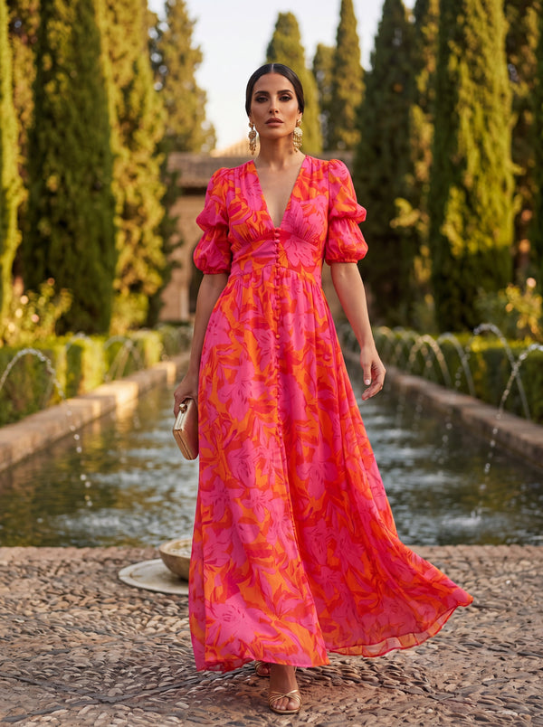 Olvera · Vestido Largo Fluido con Escote en V