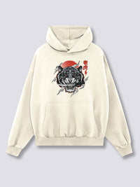 Estampado Frontal - Blanco Tigre Sudadera con Capucha