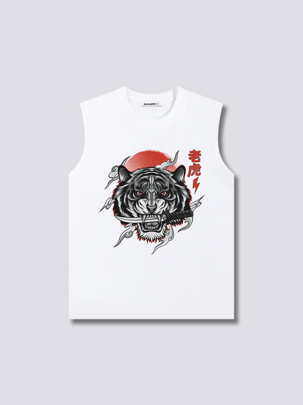 Estampado Frontal - Blanco Tigre Camiseta sin Mangas