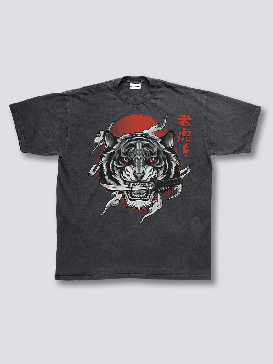 Estampado Frontal - Blanco Tigre Camiseta Vintage