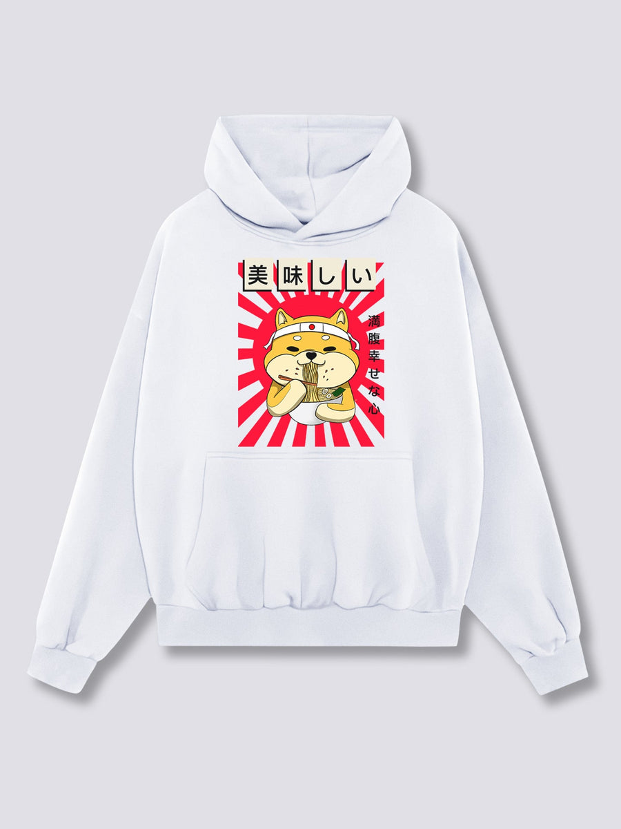 Estampado Frontal - Ramen Shiba Sudadera con Capucha