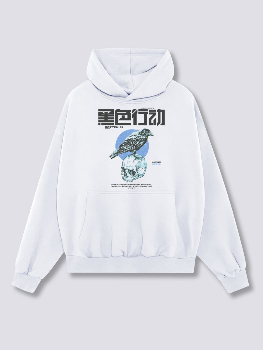 Estampado Frontal - Cuervo Oscuro Sudadera con Capucha