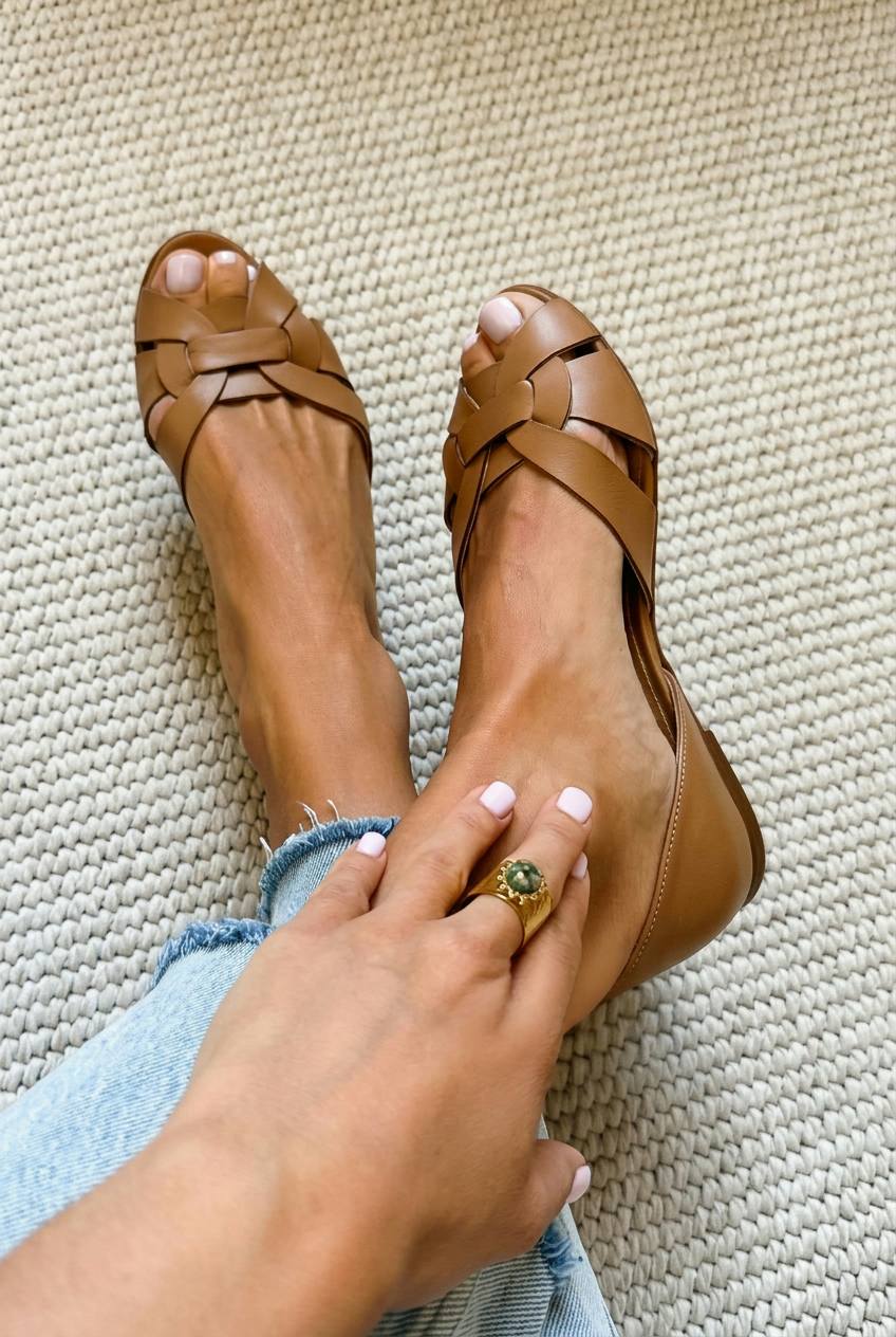 Bailarinas peep toe intrecciate en ecopiel con correas cruzadas y talón cerrado