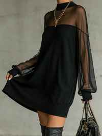 Amélie™ | Elegante Mini Vestido Negro con Mangas de Malla