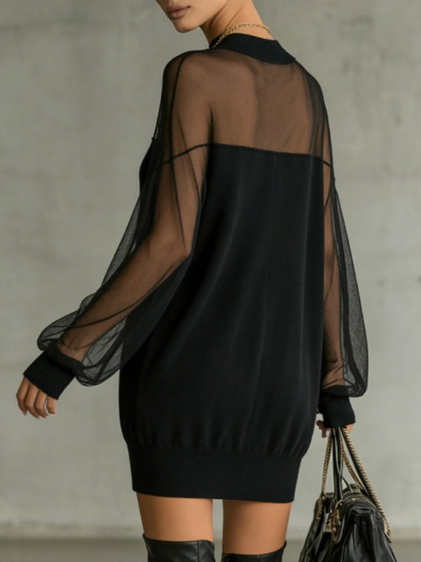 Amélie™ | Elegante Mini Vestido Negro con Mangas de Malla