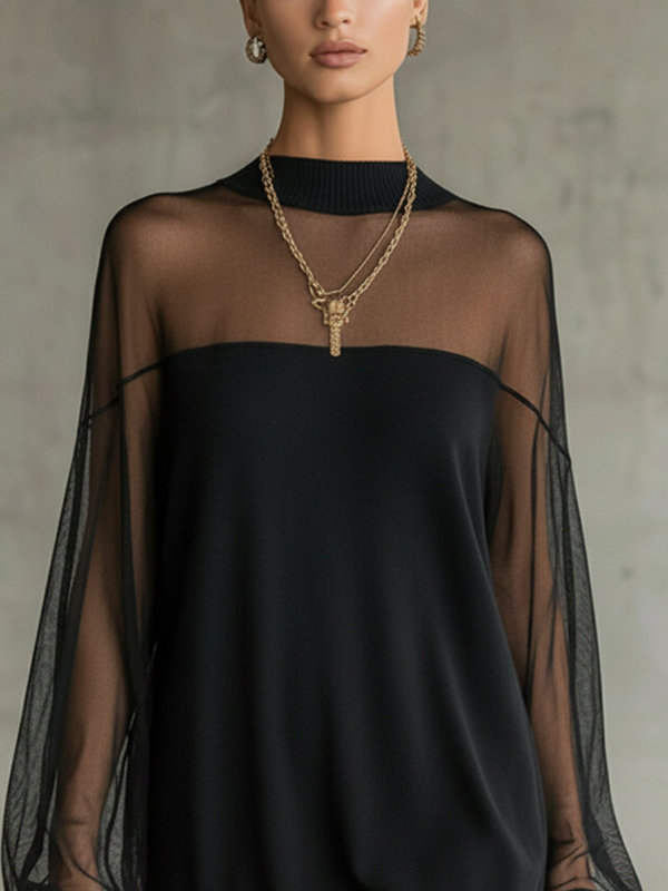Amélie™ | Elegante Mini Vestido Negro con Mangas de Malla