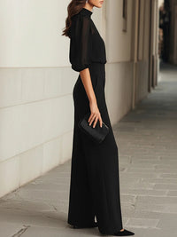 Conjunto Negro de Top de Gasa y Pantalón Évasé