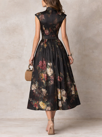 Adèle | Robe Midi en Satin Plissé, Col Cœur, Noire