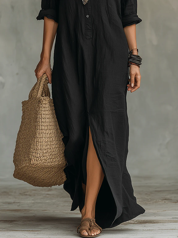 Veronica™ | Vestido Maxi Negro Largo con Botones