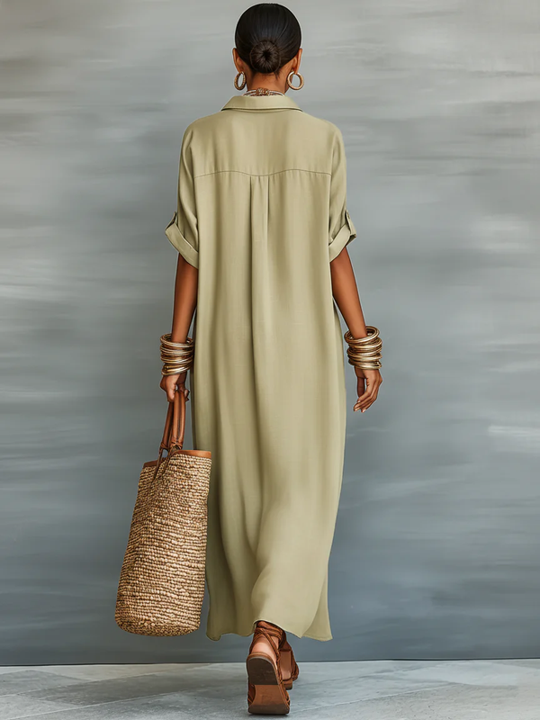 Manelle · Vestido Largo Verde Oliva