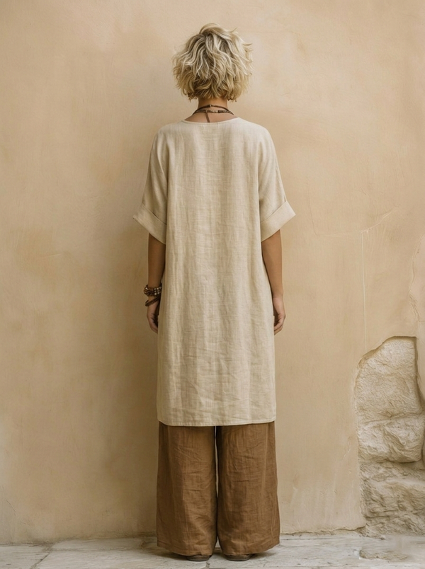 Giulia · Conjunto Bohemio de Tres Piezas en Gris Oscuro y Marrón con Estampado Tribal
