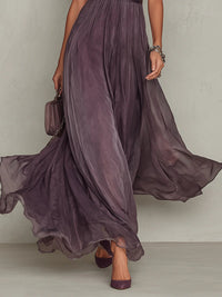 Prunelle | Robe Maxi en Mousseline Violette, Col Cœur, Bordure Dentelle