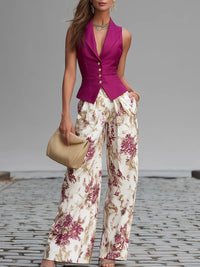 Rosabelle · Conjunto de Chaleco Rosa y Pantalón Palazzo Floral
