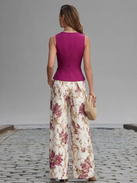 Rosabelle · Conjunto de Chaleco Rosa y Pantalón Palazzo Floral