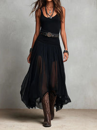 Capucine | Haut Noir Sans Manches et Jupe Maxi en Tulle (avec ceinture)