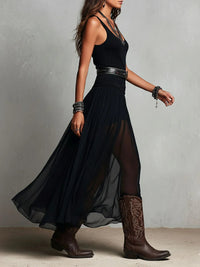 Capucine | Haut Noir Sans Manches et Jupe Maxi en Tulle (avec ceinture)