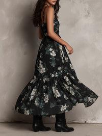 Rosine · Vestido Largo Floral Bohemio Negro
