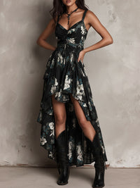 Rosine · Vestido Largo Floral Bohemio Negro