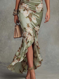 Ana · Vestido Largo Asimétrico de Satén Verde