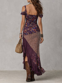 Léopoldine | Robe Maxi Imprimé Léopard et Fleurs, Violet, Fente Haute