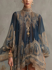Bérénice · Vestido Mini de Gasa Barroco Azul Marino