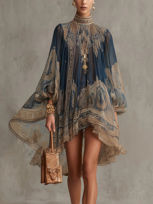 Bérénice · Vestido Mini de Gasa Barroco Azul Marino