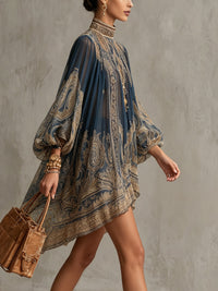 Bérénice · Vestido Mini de Gasa Barroco Azul Marino