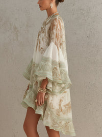 Rosalie · Vestido Mini de Gasa con Mangas de Volantes