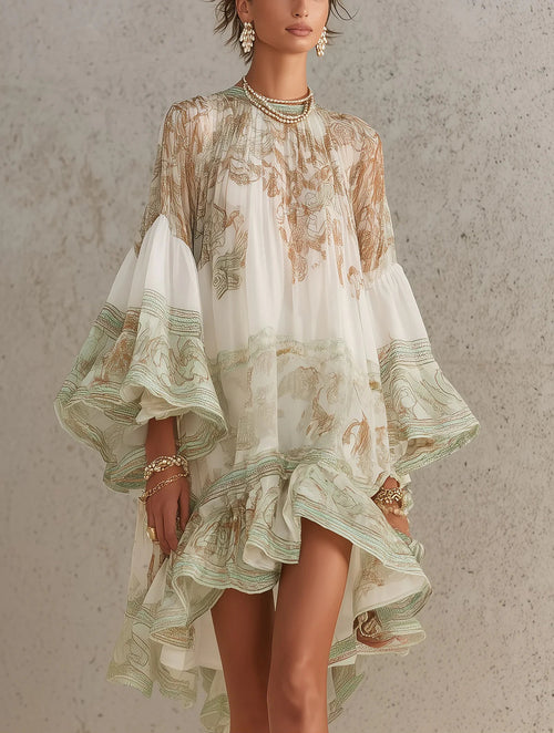 Rosalie · Vestido Mini de Gasa con Mangas de Volantes