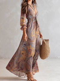 Pénélope · Vestido Largo de Gasa con Estampado Cachemir y Escote en V