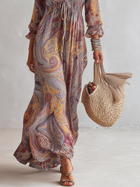 Pénélope · Vestido Largo de Gasa con Estampado Cachemir y Escote en V