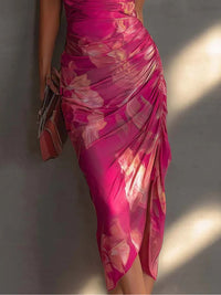 Framboise | Robe Bodycon Sans Manches, Imprimé Floral Fuchsia