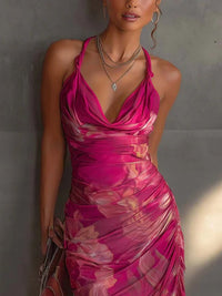 Framboise | Robe Bodycon Sans Manches, Imprimé Floral Fuchsia