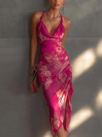 Framboise | Robe Bodycon Sans Manches, Imprimé Floral Fuchsia