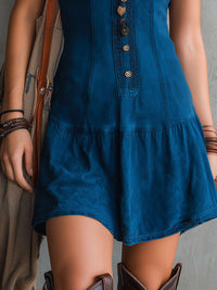 Garance · Vestido Corto Índigo Bohemio con Escote en V y Botones