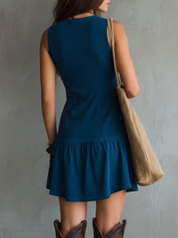 Garance · Vestido Corto Índigo Bohemio con Escote en V y Botones