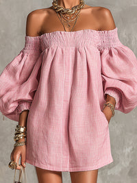 Violette · Vestido Mini Trapecio Rosa de Hombros Descubiertos