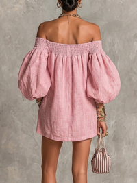 Violette · Vestido Mini Trapecio Rosa de Hombros Descubiertos