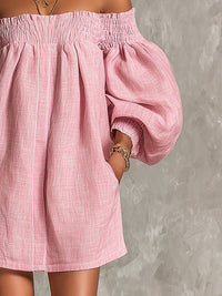 Violette · Vestido Mini Trapecio Rosa de Hombros Descubiertos