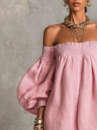 Violette · Vestido Mini Trapecio Rosa de Hombros Descubiertos