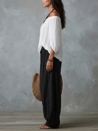 Margaux · Conjunto Blanco de Top con Hombros Descubiertos y Pantalón Lantern