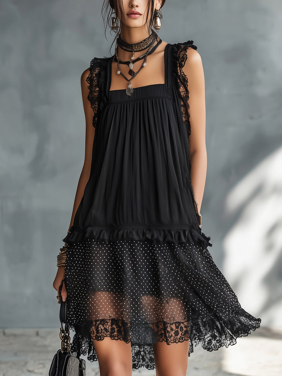 Pauline · Vestido Mini de Lunares con Volantes y Encaje
