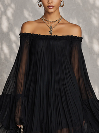 Océane · Vestido Mini Negro de Hombros Descubiertos