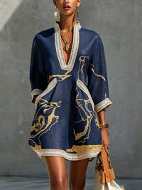 Cosette · Vestido Mini de Encaje de Ganchillo Azul Marino