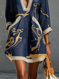 Cosette · Vestido Mini de Encaje de Ganchillo Azul Marino