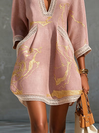Ninon · Vestido Mini de Encaje de Ganchillo Rosa