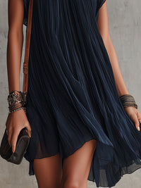 Apolline · Vestido Mini Plisado de Gasa Bordada Azul Marino